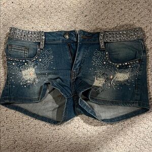 Embellished Denim Shorts with Rhinestones